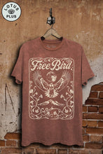 Free Bird Graphic Top: Mocha Mineral Wash / 2XL