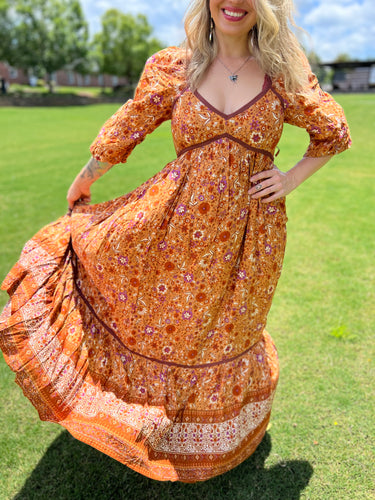 PUMPKIN SPICE 3/4 sleeve // maxi dress