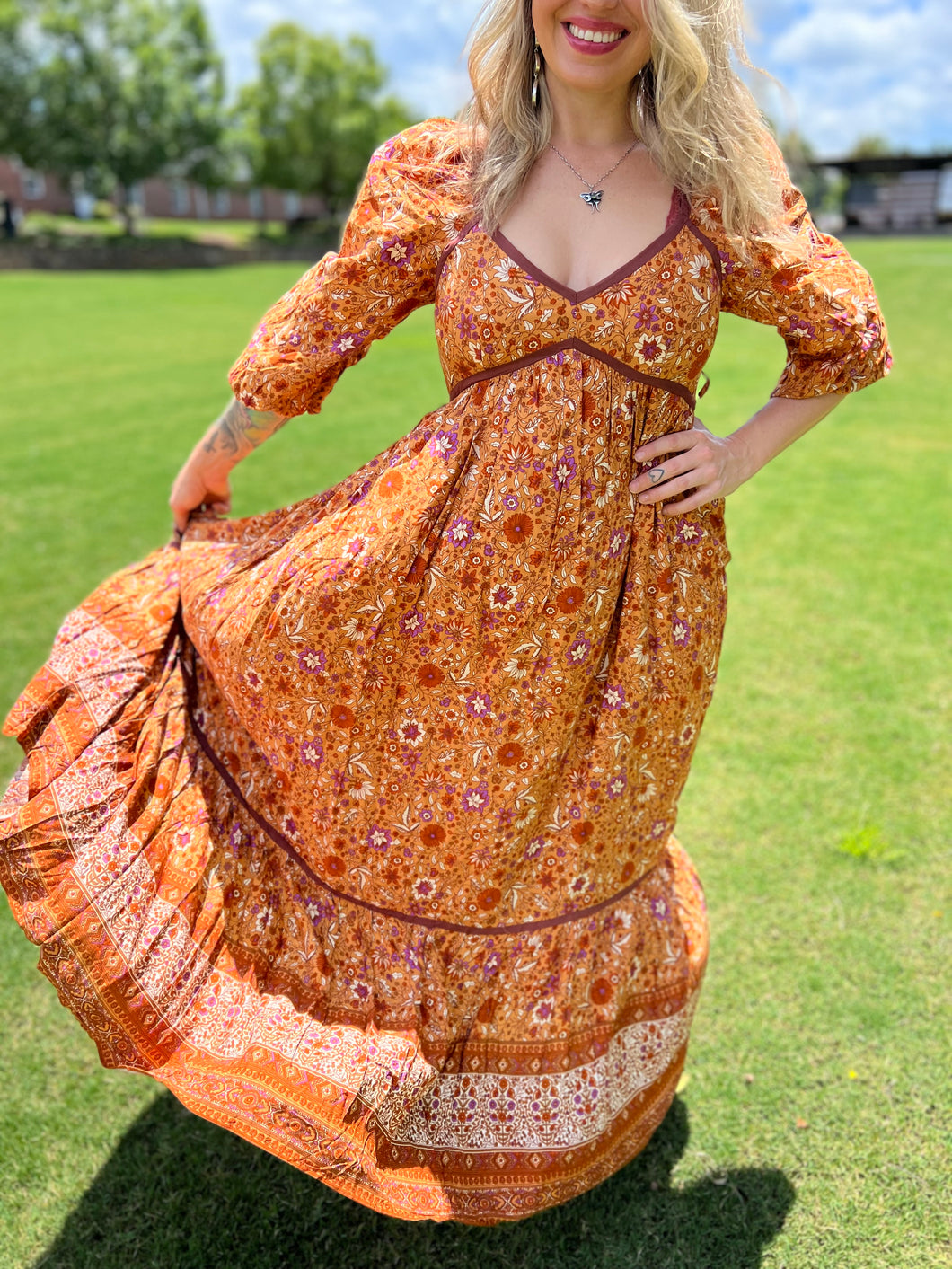 PUMPKIN SPICE 3/4 sleeve // maxi dress