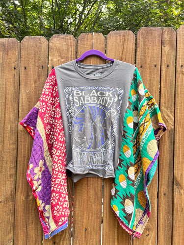 KANTHA TEE KAFTAN // open size handmade //BLACK SABBATH purple