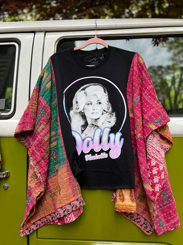 *Remake* KANTHA TEE KAFTAN // open size handmade // DOLLY PARTON black