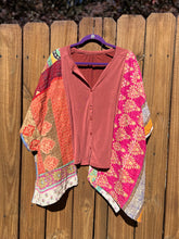 KANTHA TEE KAFTAN // open size handmade // BUTTON UP