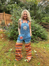 Upcycled PATCHWORK bell bottom OVERALLS // size medium retro knit