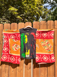 KANTHA TEE KAFTAN // open size handmade // BOB MARLEY Jamaica