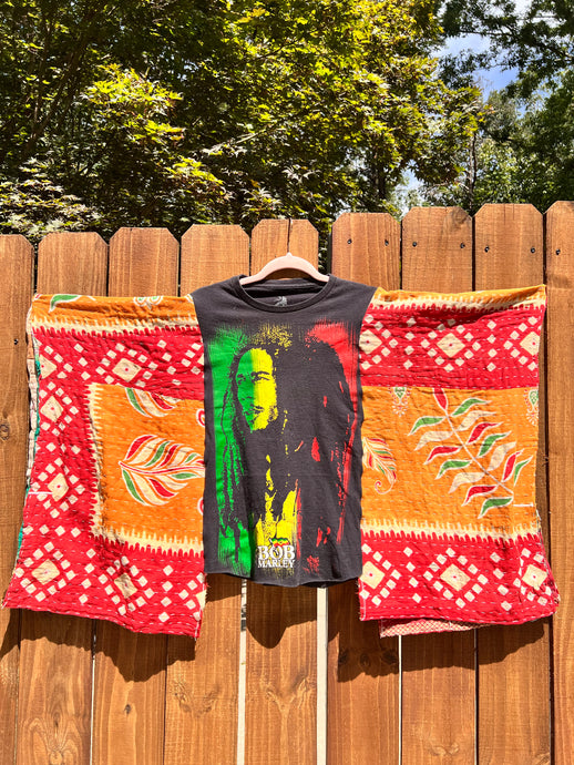 KANTHA TEE KAFTAN // open size handmade // BOB MARLEY Jamaica