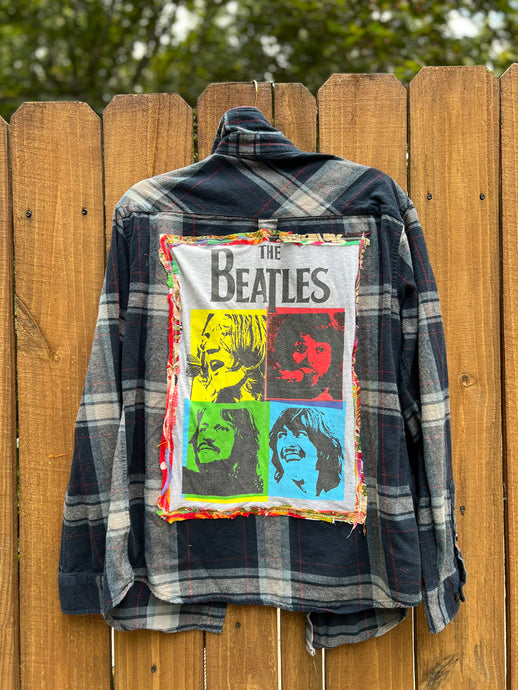OOAK MEDIUM (men’s) THE BEATLES upcycled FLANNEL shirt