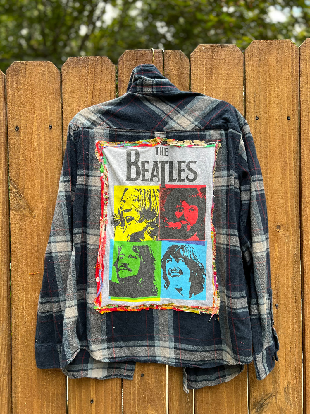 OOAK MEDIUM (men’s) THE BEATLES upcycled FLANNEL shirt