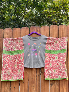 KANTHA TEE KAFTAN // open size handmade // MUSHROOMS