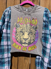 FLANNEL TEE GRAPHIC TOP // open size handmade // DEF LEPPARD