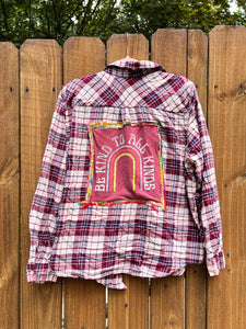 OOAK Small BE KIND upcycled FLANNEL shirt