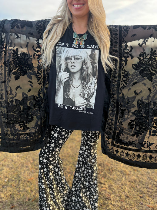 Burnt out velvet KIMONO TEE TUNIC // open size handmade // STEVIE LEGEND // no tassels black