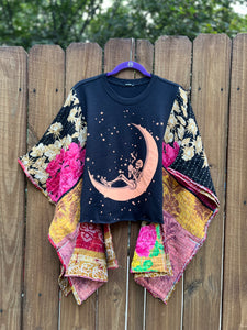 *remake* KANTHA TEE KAFTAN // open size handmade //SKELETON MOON