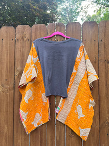 HARLEY DAVIDSON KANTHA TEE KAFTAN // open size handmade