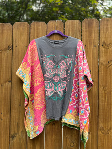 *remake* KANTHA TEE KAFTAN // open size handmade // Double butterfly