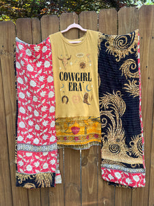 *Remake* KANTHA WING UPCYCLED DRESS// open size handmade// COWGIRL ERA