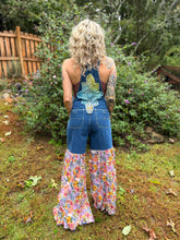 Upcycled PATCHWORK bell bottom OVERALLS // size small flower power