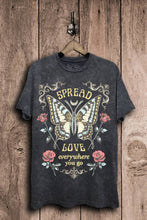 Spread Love Butterfly Graphic Top: Vintage Black Mineral Wash / S