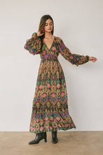 Boho V Neck Tiered Print Maxi Dress: ORCHID JEWEL