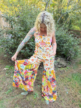 Upcycled PATCHWORK bell bottom OVERALLS // size small MUSHROOM