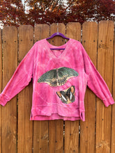 BUTTERFLY upcycled Sweatshirt // tie dye   // large hot pink