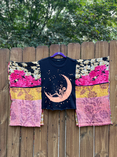 *remake* KANTHA TEE KAFTAN // open size handmade //SKELETON MOON