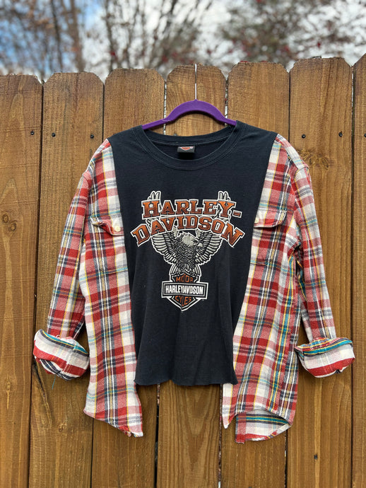FLANNEL TEE GRAPHIC TOP // open size handmade // HARLEY Georgia