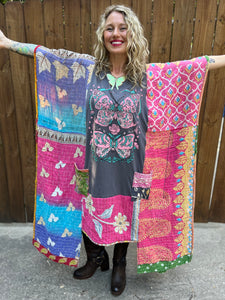 *Remake * KANTHA WING UPCYCLED DRESS// open size handmade// DOUBLE BUTTERFLY