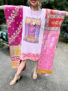 *Remake* KANTHA TEE DRESS // open size handmade // THE DOORS Pink