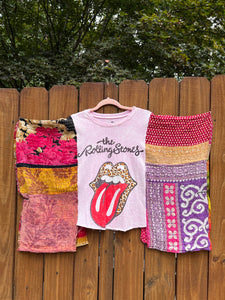 KANTHA TEE KAFTAN // open size handmade //ROLLING STONES Pink