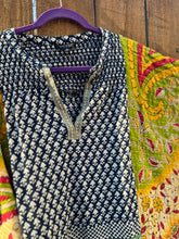 KANTHA TEE KAFTAN // open size handmade // PAISLEY green