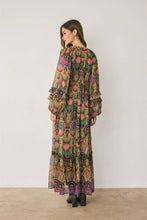 Boho V Neck Tiered Print Maxi Dress: ORCHID JEWEL