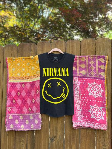 *remake* KANTHA TEE KAFTAN // open size handmade // NIRVANA black