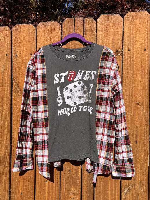 FLANNEL TEE GRAPHIC TOP // open size handmade // ROLLING STONES Dice