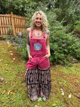 Upcycled PATCHWORK bell bottom OVERALLS // size medium Maroon