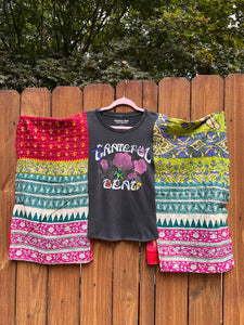 KANTHA TEE KAFTAN // open size handmade //GRATEFUL DEAD floral