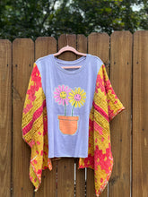 KANTHA TEE KAFTAN // open size handmade // HAPPY FLOWERS lavender