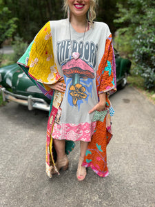 *REMAKE* KANTHA TEE DRESS // open size handmade // THE DOORS mushroom