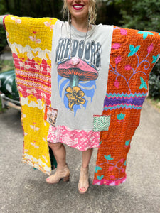 *REMAKE* KANTHA TEE DRESS // open size handmade // THE DOORS mushroom