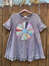 QUILT vintage Plate upcycled ruffle shirt // LARGE