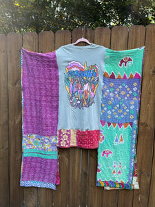 *REMAKE* KANTHA TEE DRESS // open size handmade // THE DOORS mushroom