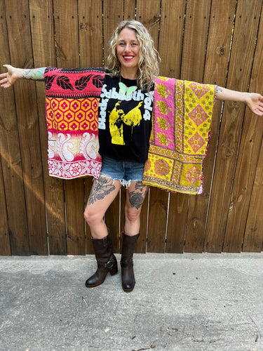 *Remake* KANTHA TEE KAFTAN // open size handmade // BLACK SABBATH