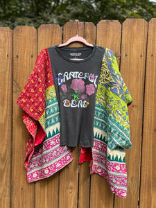 KANTHA TEE KAFTAN // open size handmade //GRATEFUL DEAD floral