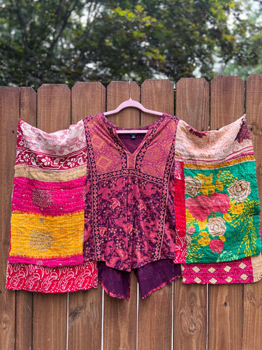KANTHA TEE KAFTAN // open size handmade // lucky BOHO print