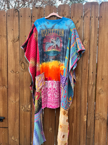 *remake* KANTHA WING UPCYCLED DRESS// open size handmade// LED ZEP pockets