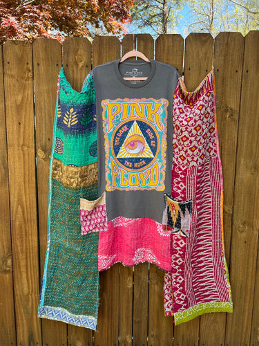 *remake* KANTHA WING UPCYCLED DRESS// open size handmade// PINK FLOYD