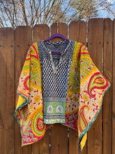KANTHA TEE KAFTAN // open size handmade // PAISLEY green