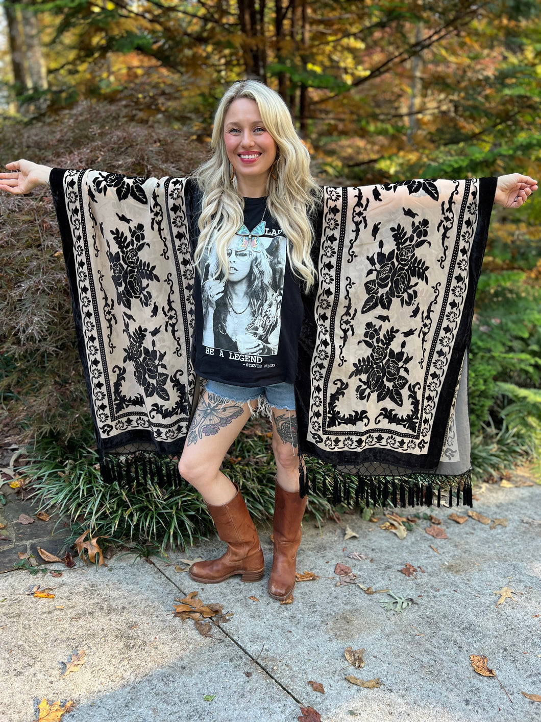 Burnt out velvet KIMONO TEE TUNIC // open size handmade // STEVIE LEGEND