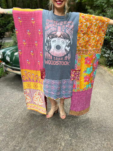 *Remake* KANTHA TEE DRESS // open size handmade // WOODSTOCK