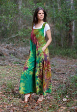 Adjustable green rainbow tie dye overalls