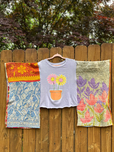 *remake* KANTHA TEE KAFTAN // open size handmade // HAPPY FLOWERS